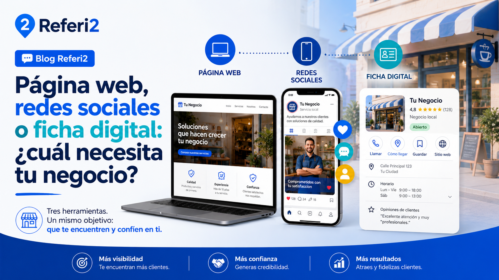 Página web, redes sociales o ficha digital: diferencias y cuál necesita tu negocio